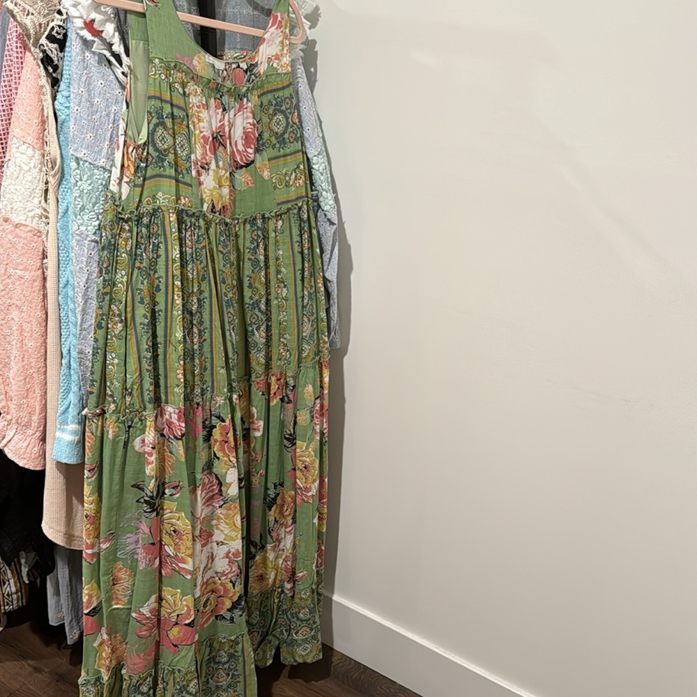 42. LAST 1! Green lined flower Bohemian FLORAL MAXI Long flowy sleeveless Dress - Picture 6 of 6